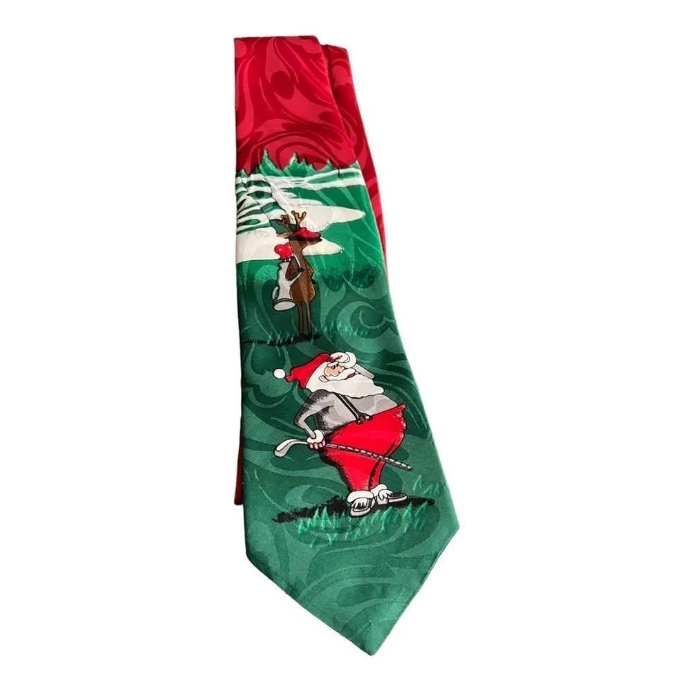 Special-Ties Hallmark‎ MMG Red Santa Golf Reindeer Christmas Necktie Tie Holiday